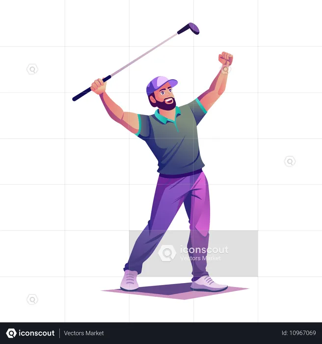 Excited golf player with golf stick  Illustration