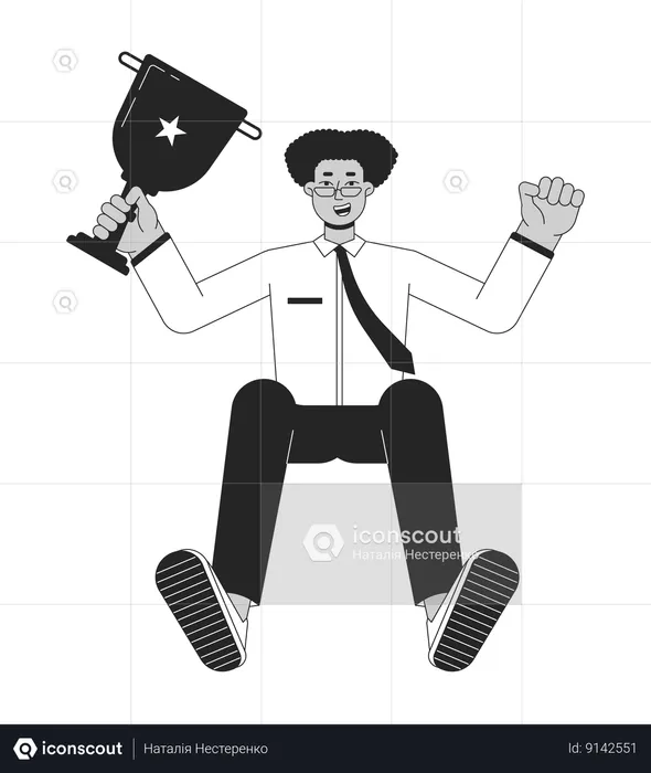 Excited hispanic employee holding trophy cup  Illustration