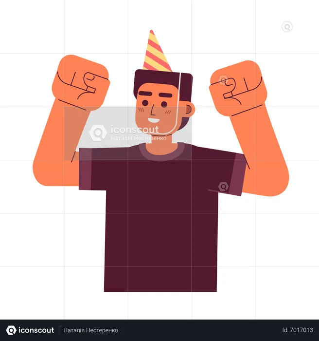 Excited man wearing party hat celebrating birthday  Illustration