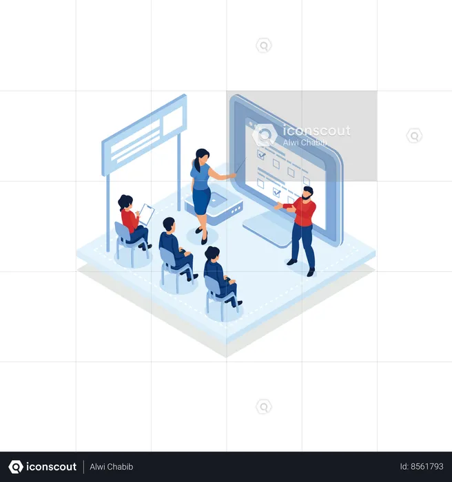 Executive manager planning and monitoring presentation  Illustration