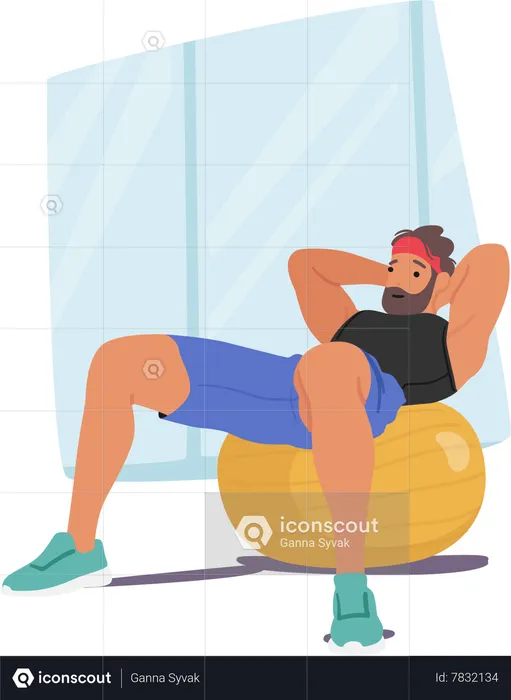 Homme exerce sur fitball  Illustration