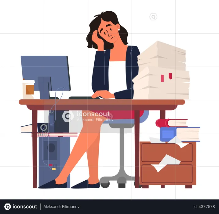 Exhausted businesswoman sitting in the office  Illustration