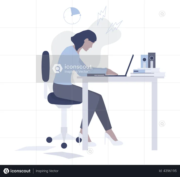 Exhausted businesswoman working on deadline  Illustration