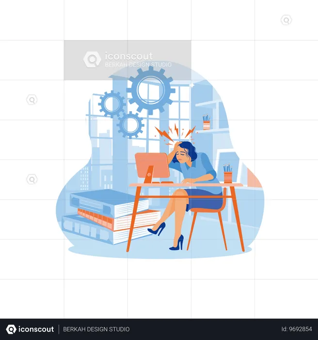 Exhausted female employee working in the office  Illustration