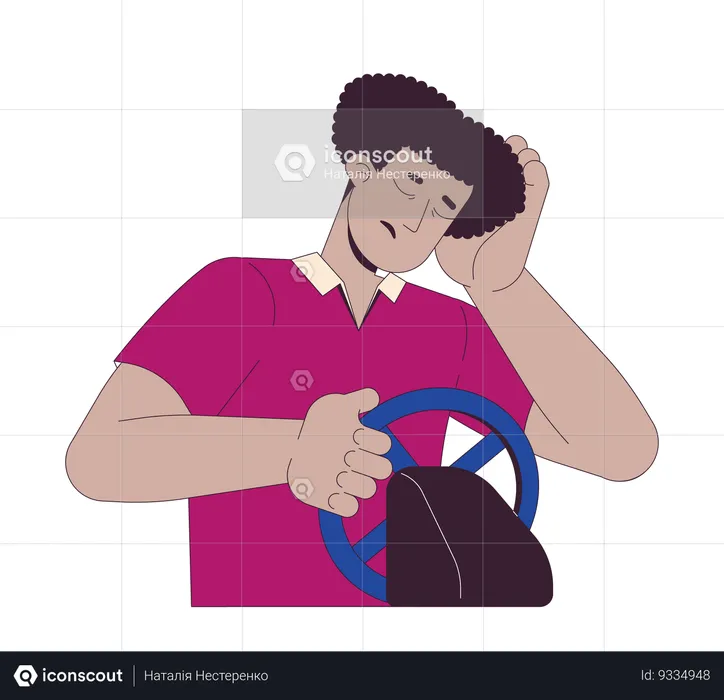 Exhausted latin american man driving car  Illustration
