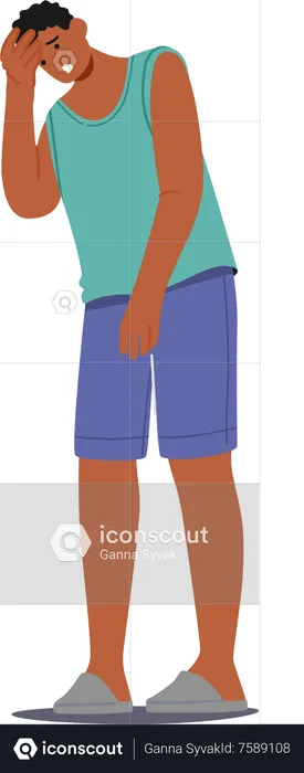 Exhausted Man In Slippers And Comfortable Pajamas  Illustration