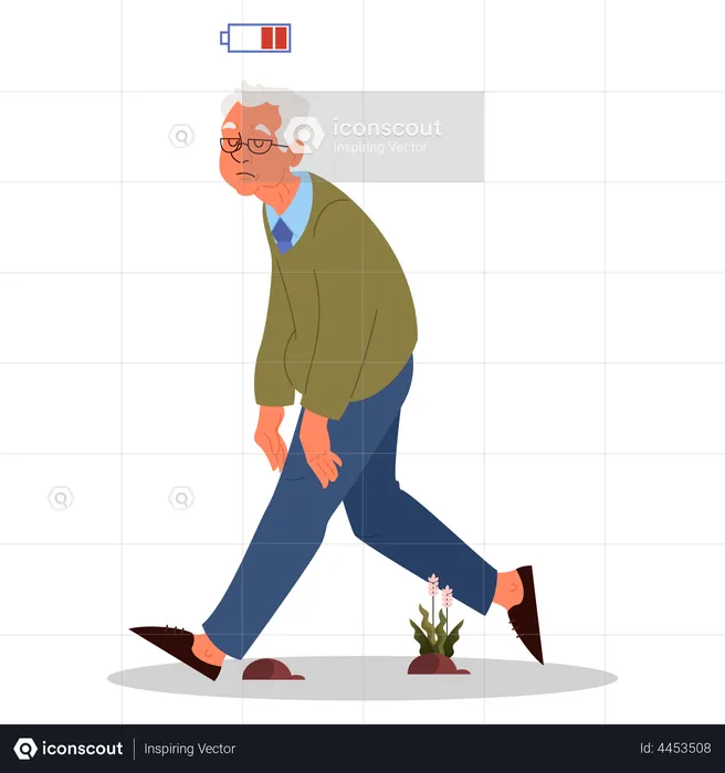 Exhausted Man walking low on energy  Illustration