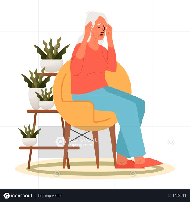 Exhausted Old Lady sitting on chain  Illustration