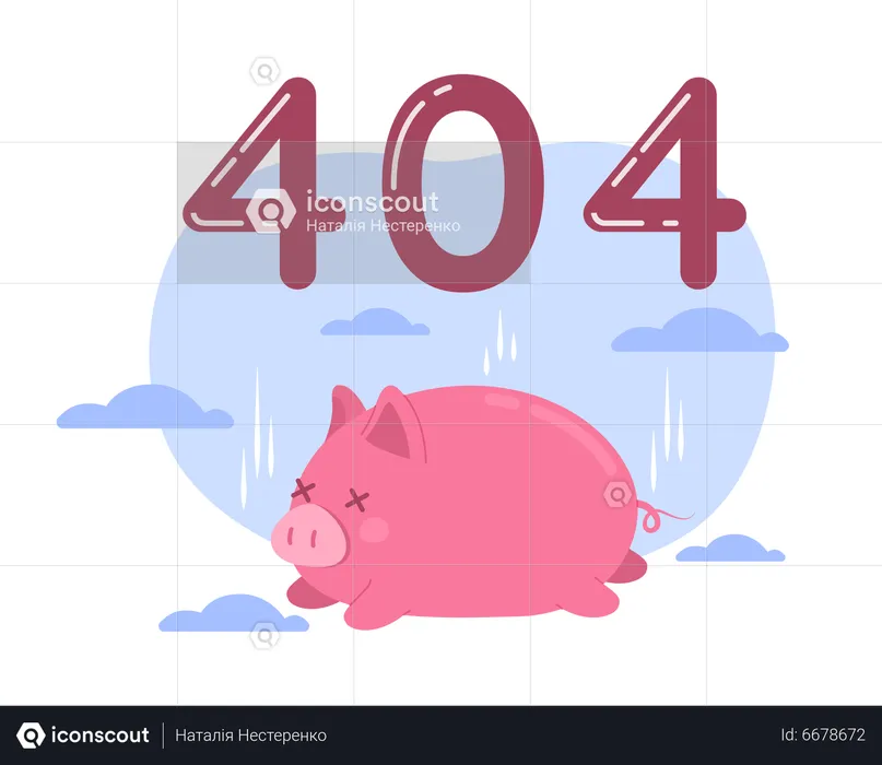 404 Exhausted pink piggy vector empty state illustration  Illustration
