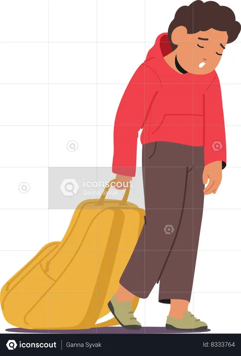 Exhausted Schoolchild Drags A Burdensome Backpack  Illustration