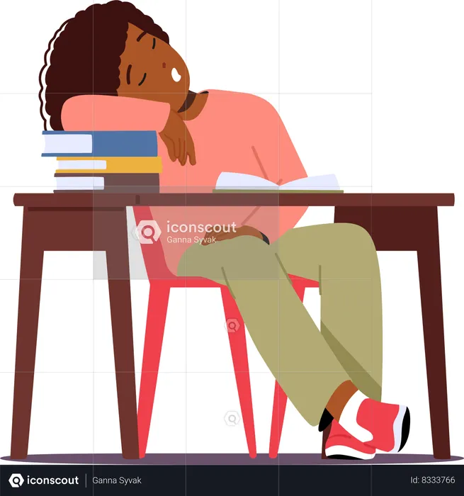 Exhausted Student Girl Slumbers On The Desk  Illustration