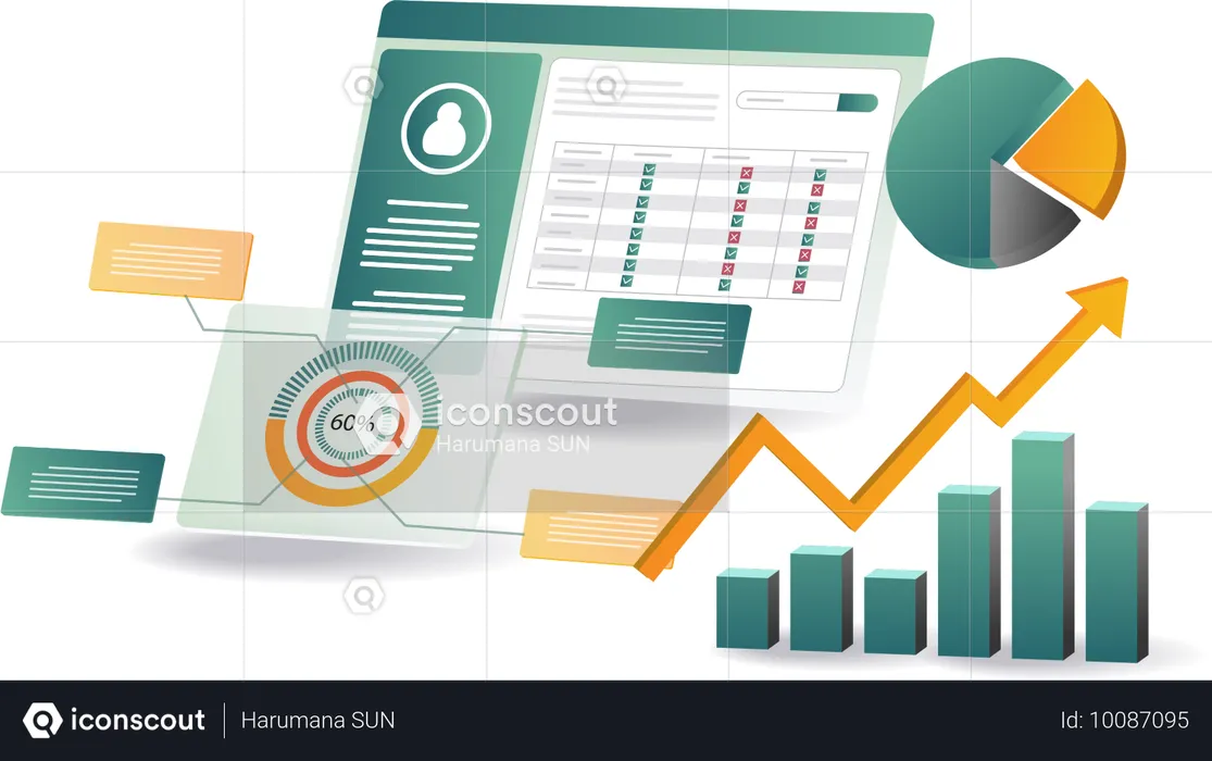 Exibindo gráfico e diagrama de negócios para análise  Ilustração