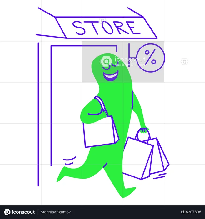Exiting store after doing shopping  Illustration