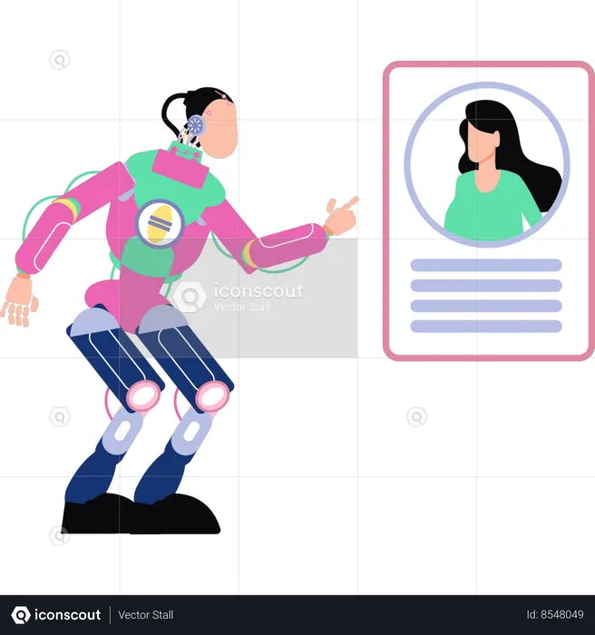 Exoskeleton robot is checking employees profile  Illustration