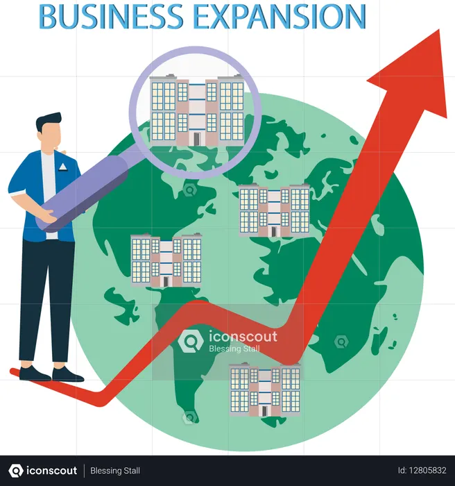 Expansão de negócios em todo o mundo com crescimento da empresa  Ilustração