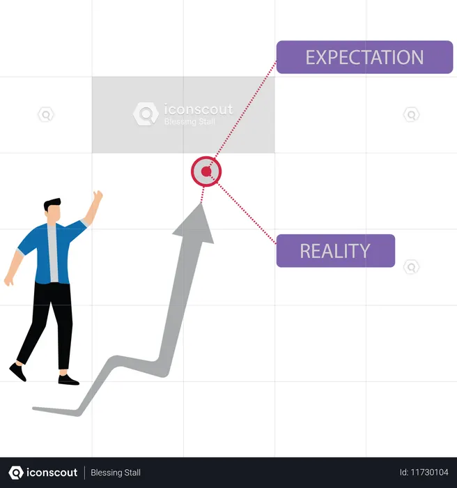 Expectativas vs realidade com gráficos de negócios  Ilustração