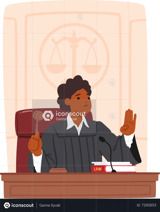 Experienced, Fair, And Authoritative Female Judge Character, Bringing Wisdom And Impartiality To Courtroom  Illustration