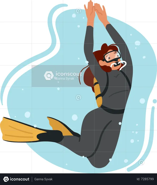 Experienced Female Diver Wears Scuba Gear Explore  Illustration