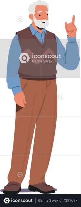 Experienced Senior Man Hand Pointing  Illustration