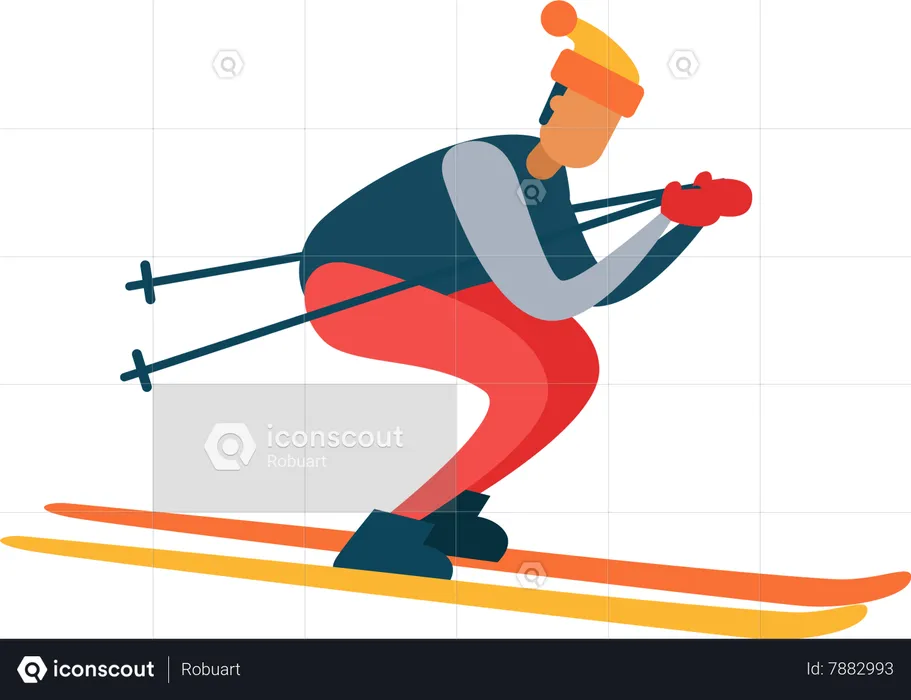 Experienced Skier on Fast Skis Moving Downhill  Illustration