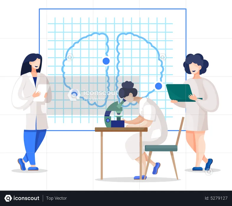 Experiencia científica e investigaciones sobre escaneo cerebral.  Ilustración