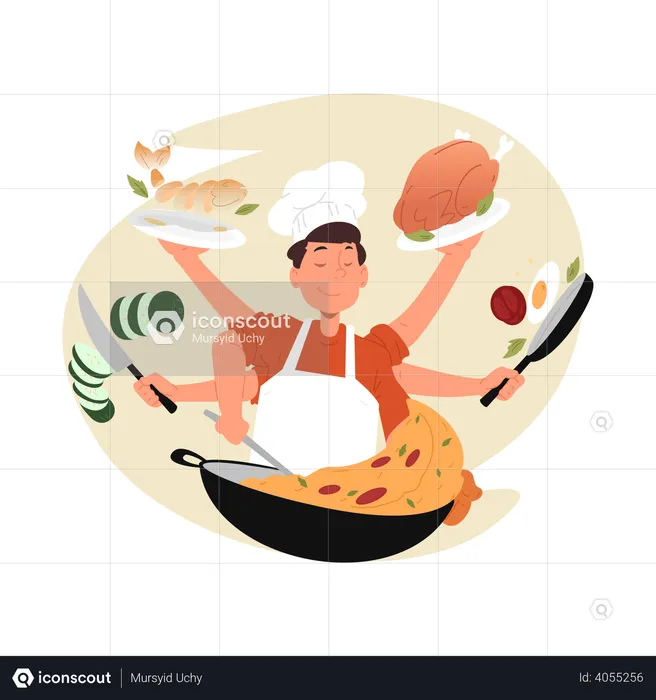 Chef expert préparant le repas  Illustration