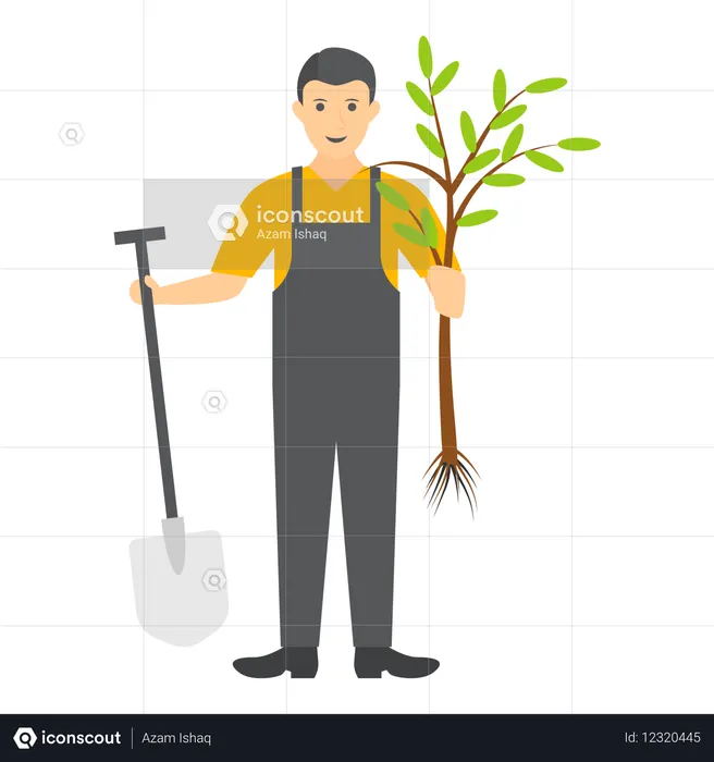 Expert Gardener Cultivating Tree Growth  Illustration