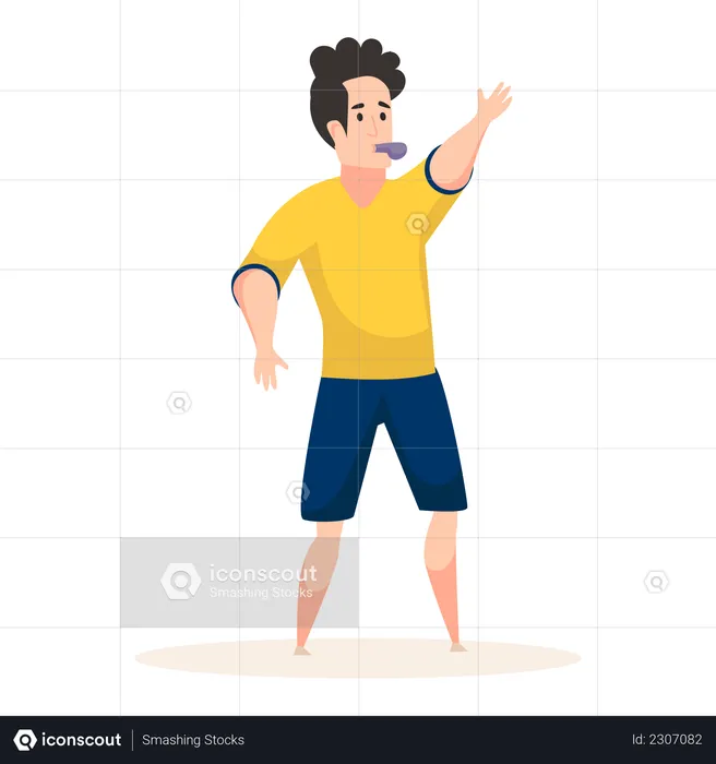 Referee whistling whistle and pointing hand  Illustration