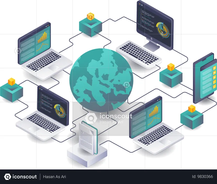 Explorando la infraestructura de la red informática global  Ilustración