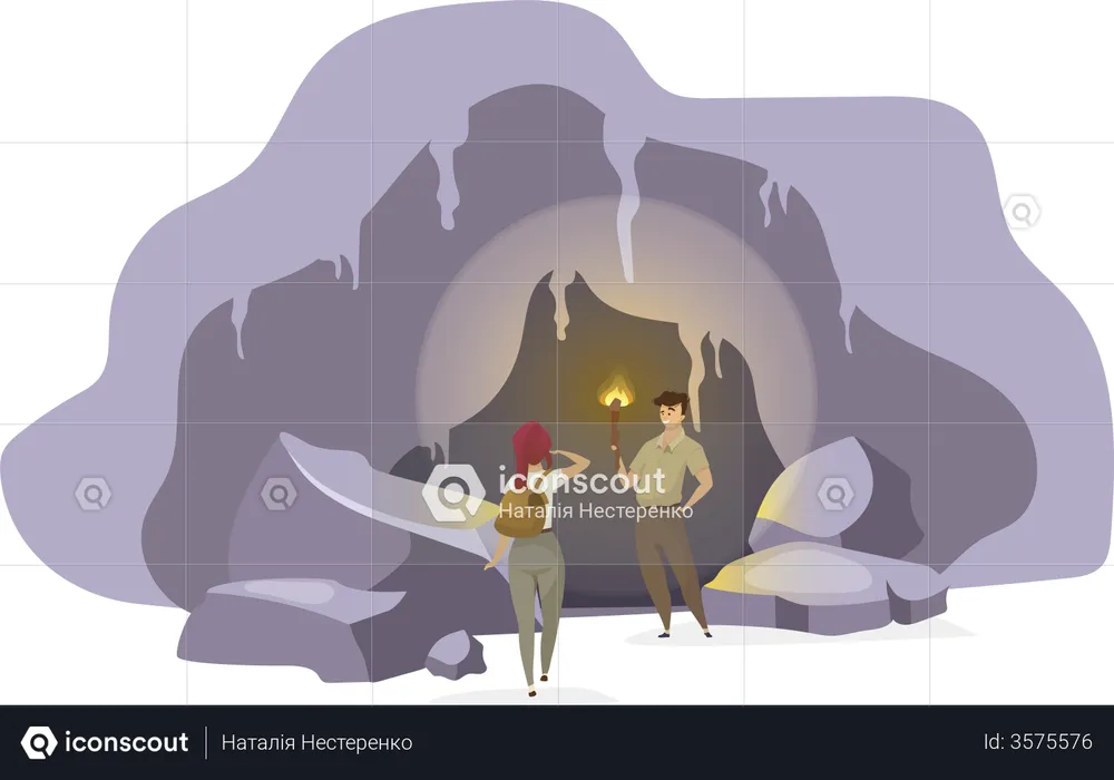 Explorateurs dans une grotte  Illustration