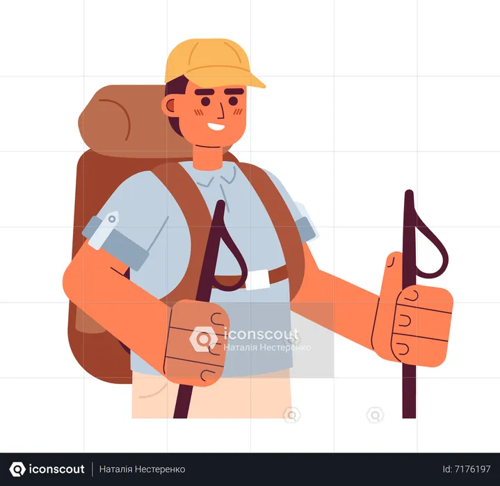 Explorer adventurer walking with trekking poles  Illustration