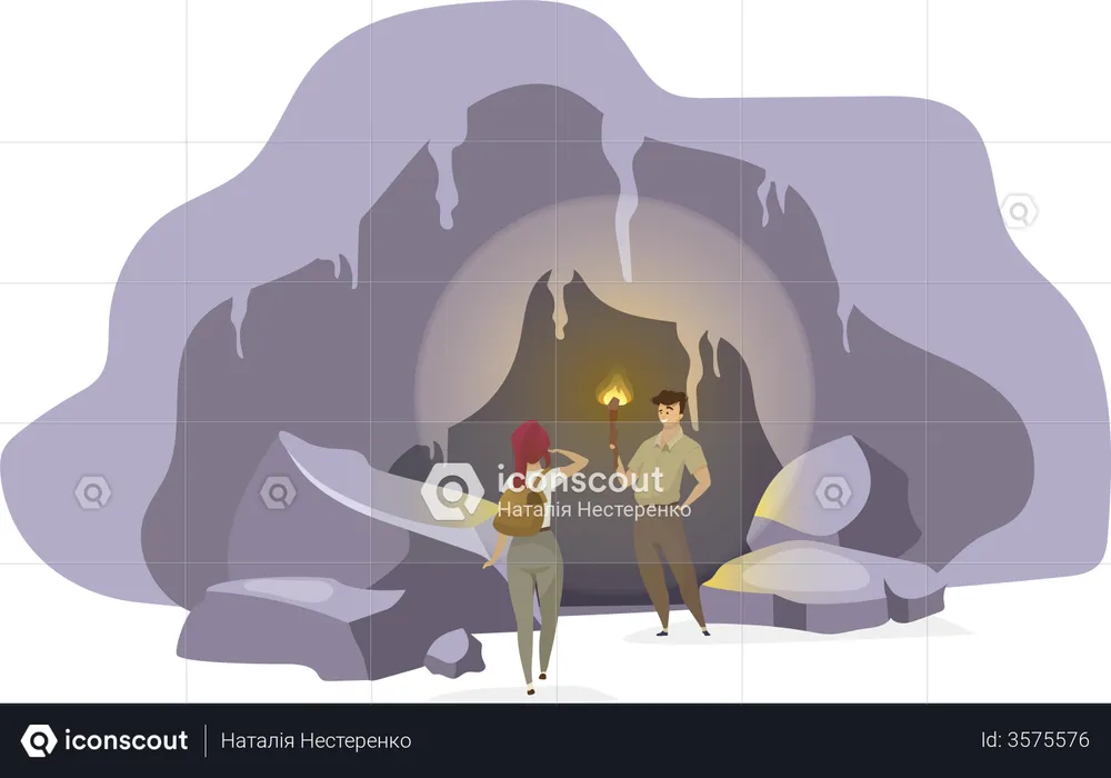 Explorers in cave  Illustration