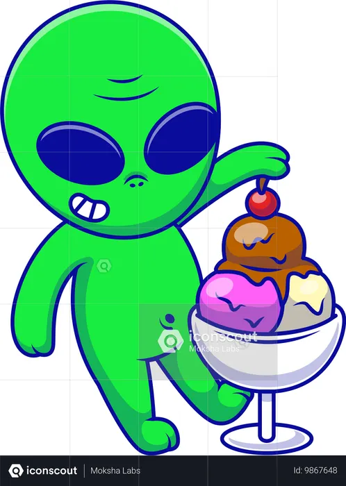 Alien mettant une cerise sur une glace  Illustration