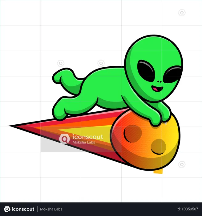 Extraterrestre volando con meteorito  Ilustración