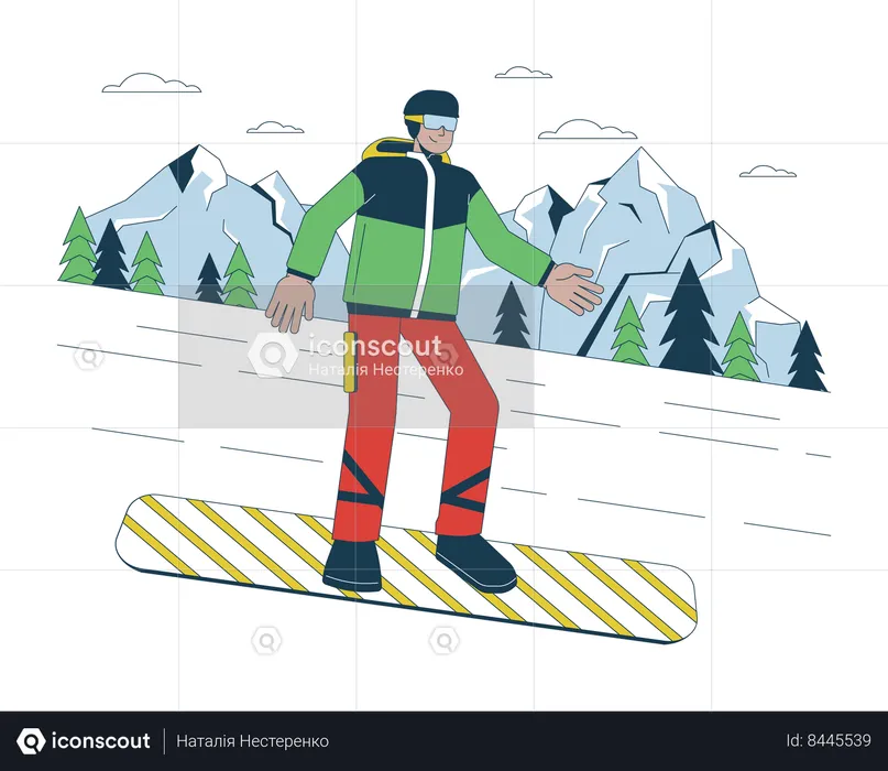 Extreme snowboarder going down hill 2  Illustration