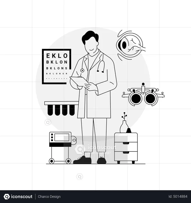 Eye doctor checking patients report  Illustration