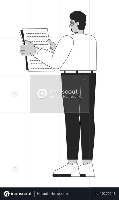 Eyeglasses arab man holding document  Illustration