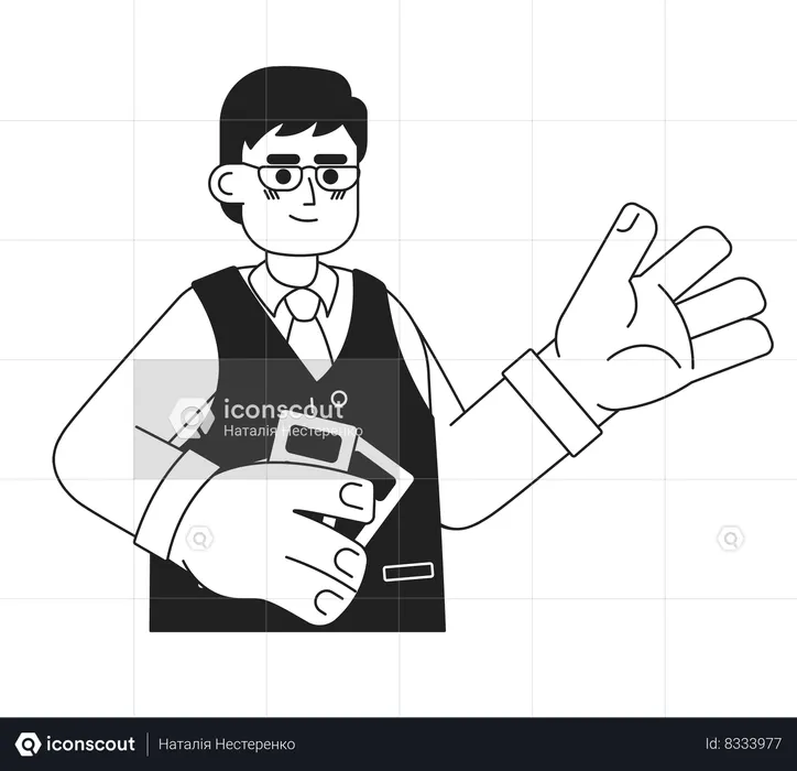 Eyeglasses asian male movie theatre employee  Illustration