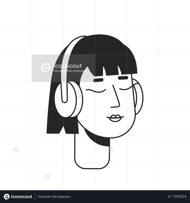 Eyes closed headphones woman listening to music  Illustration