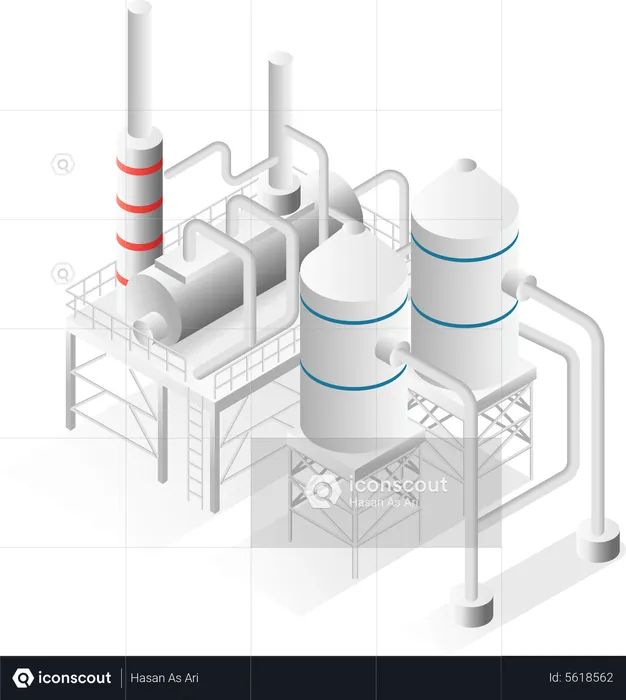 Fábrica de petróleo com oleodutos  Ilustração