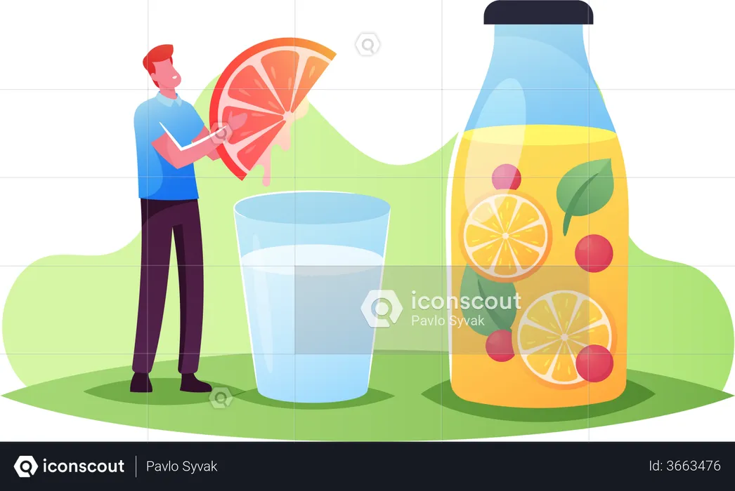 Homme préparant du jus de citron  Illustration