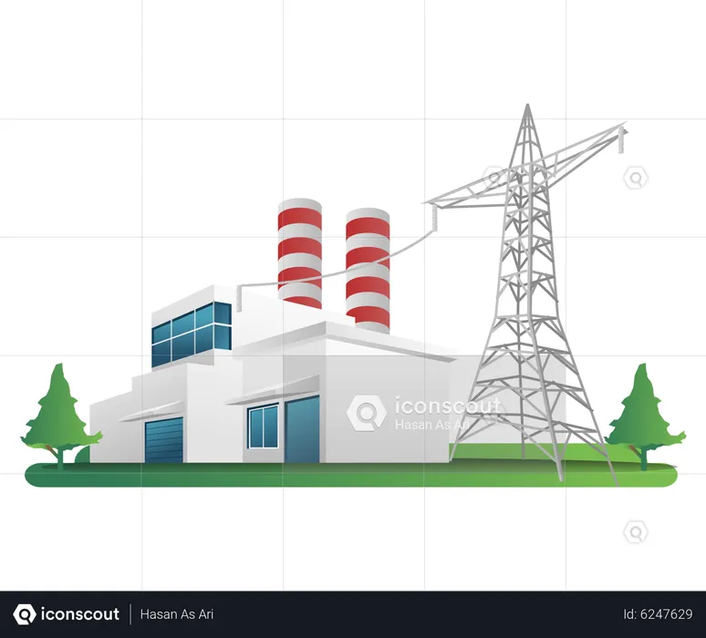 Fabrikgebäude mit Strommasten  Illustration