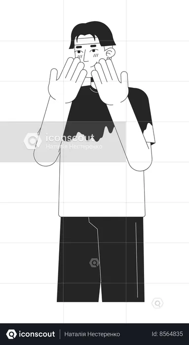 Face covering embarrassed korean young man  Illustration