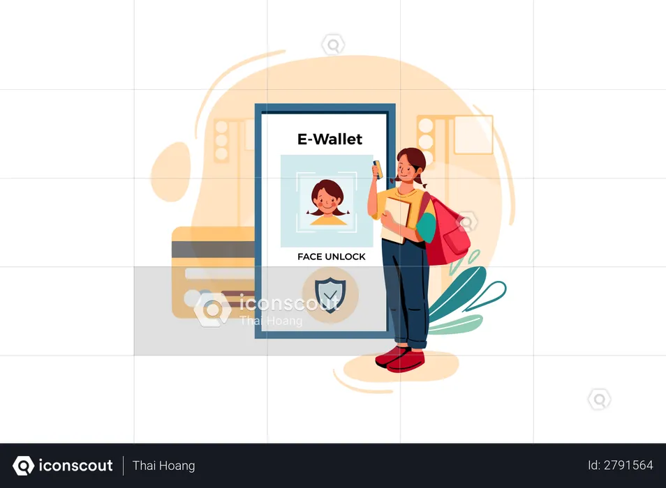Face Unlock and pin Security  Illustration