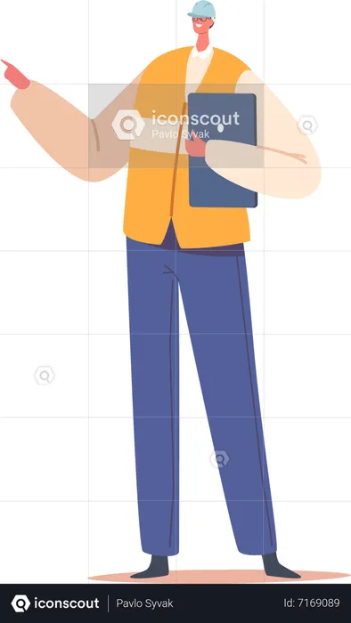 Factory Engineer Male Using Tablet To Monitor Production Process  Illustration