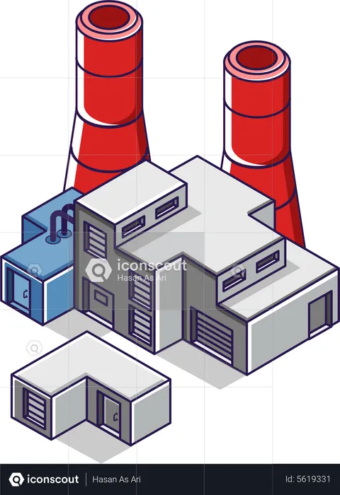 Factory industrial building with chimney  Illustration