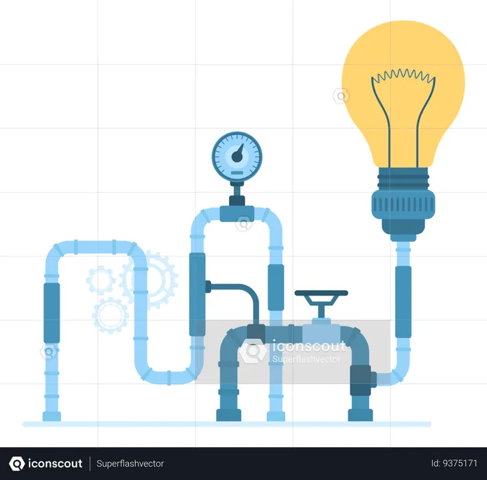 Factory pipe system with light bulb  Illustration