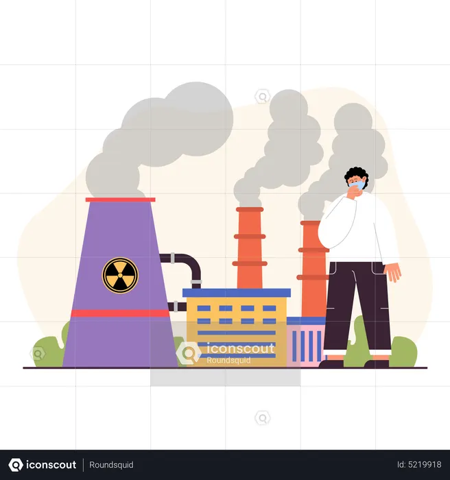 Factory releasing harmful gases into atmosphere  Illustration