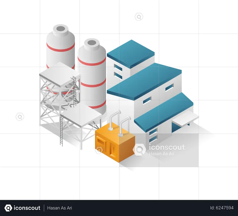 Factory with big gas cylinder  Illustration