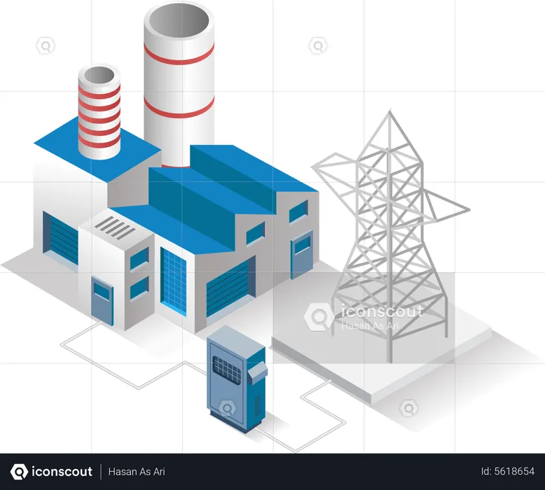 Factory with electricity grid  Illustration